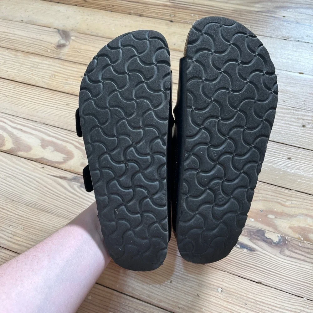 Birkenstock Arizona Black Leather Two Strap Sandals Slides boho 37 L6 neutral - Picture 7 of 9